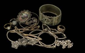 Good Mixed Bag of Sterling 925 Silver Jewellery, Includes Stylish Large Bangle, Brooches, Kit