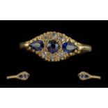 Antique Period Ladies Excellent 18ct Gold Sapphire and Diamond Set Ring. Full Hallmark to Interior