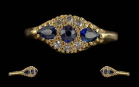 Antique Period Ladies Excellent 18ct Gold Sapphire and Diamond Set Ring. Full Hallmark to Interior