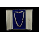Mikimoto Signed Ladies Triple Strand Cultured Pearl Necklace - With 18ct Gold Sapphire & Diamond