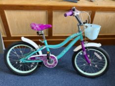 Child's Bicycle, lime green and purple, by Schwimm. Approx. age 6 to 8.