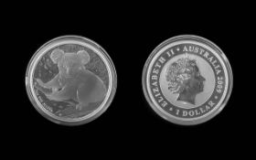 Perth Mint Elizabeth II Kola Bear One Oz Fine SIlver Coin - Date 2009, Purity 999. In Capsule,