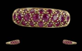 Ladies Attractive 9ct Gold Ruby Set Ring, Marked 9ct to Shank. Well Matched Rubies of Good