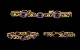 Victorian Period 1837 - 1901 Ladies Fine 9ct Gold Well Designed Amethyst and Pearl Set Bracelet with