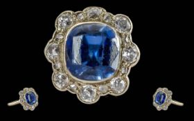 Antique Period Ladies 18ct White Gold Sapphire and Diamond Set Ring, Tests 18ct. The Central Faceted