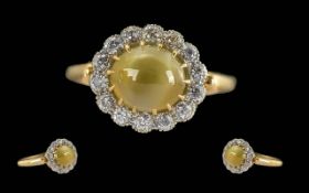 Ladies 18ct Gold - Pleasing Quality Banded Agate and Diamond Set Cluster Ring, Marked 18ct to Shank,