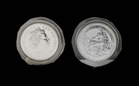 Royal Mint Elizabeth II One Oz Fine Silver Brittania Coin - Date 2005. Purity 999 Silver. In