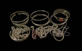Good Assortment of Sterling Silver Jewellery, Includes Bangles, Necklaces, Brooches etc. All Stamped