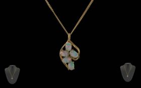Ladies Pleasing 9ct Opal Set Pendant - With Attached 9ct Gold Chain. Marked 9ct To Chain &