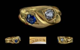 Victorian Period 1837 - 1901 18ct Gold Double Headed Snake Ring, Set with Diamonds and Sapphire,