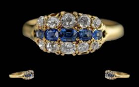 Antique Period Ladies Attractive 18ct Gold Diamond & Sapphire Set Ring. Marked 18ct to Interior of