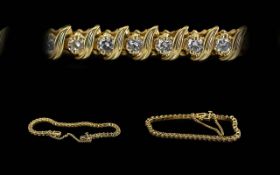 Ladies - Pleasing 14ct Gold Diamond Set Lane Bracelet. Marked 14ct. Well Matched Diamonds of Good
