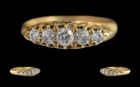 Antique Period 18ct Gold 5 Stone Diamond Set Ring, Raised Open worked Setting. Full Hallmark,