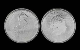 Royal Mint - Elizabeth II Queens Beast White Horse of Hanover Fine Silver 9999 Purity 10 oz Coin -