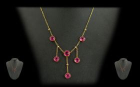 Edwardian Period 1902 - 1910 Ladies Pleasing Designed 15ct Gold Spinel and Diamond Set Necklace.