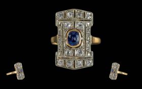 Ladies - Excellent 1920's 18ct Gold Diamond and Sapphire Set Dress Ring of Pleasing Design and of