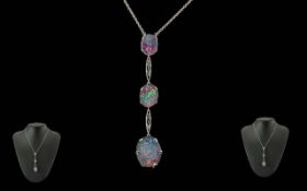 Ladies Stunning Platinum 1930's Black Opal Set Necklace of Exquisite Quality and Design. The Trio of