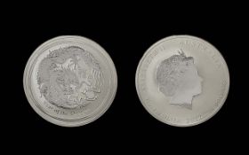 Perth Mint Elizabeth II Australia ' Year of the Dragon ' 10 oz Silver Coin, 999 Purity, Date 2012.