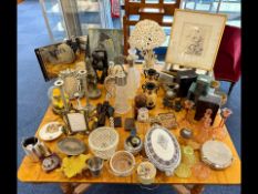 Three Boxes of Miscellaneous, comprising ornaments, framed pictures, household items, glassware,