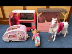 'Our Generation' Playsets, comprising stables and horse, caravanette, trailer, etc.