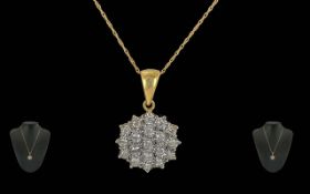 Ladies Pleasing Illusion Set 18ct Gold Diamond Set Pendant ' Cluster ' Design. Full Hallmark to