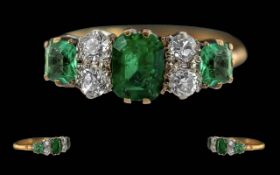 Ladies Pleasing Quality 18ct Gold Diamond & Emerald Set Ring - Marked 18ct To Shank. Emeralds Of