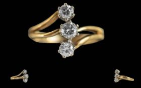 Ladies - Attractive Petite 9ct Gold 3 Stone Diamond Set Ring, Unusual Form. Full Hallmark to Shank
