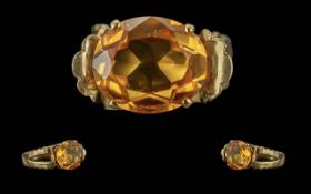 Ladies - Pleasing 9ct Gold Single Stone Citrine Set Ring. Marked 9ct. Citrine of Good Colour /