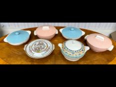 Six Lidded Vegetable/Casserole Dishes, including Indian Tree, Meakin, Port of Call by Jeff Banks,