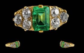 Ladies - Early 20th Century Stunning 18ct Gold Emerald and Diamond Set Dress Ring, Marked 18ct to