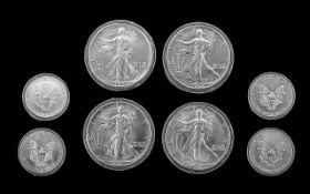 United States of America Liberty Standing 4 1 oz Fine Silver One Dollar Coins, Still In Capsules,