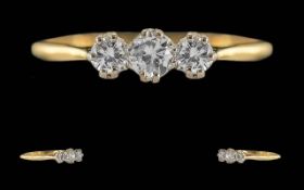 Ladies 18ct Gold 3 Stone Diamond Set Ring, Marked 18ct to Interior of Shank, The Trio of Well