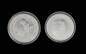 Perth Mint Queen Elizabeth II Australian Kookaburra One Oz Fine Silver Coin, Purity 999, Date