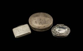 Collection of Sterling Silver Vinaigrette and Two Small Silver Boxes of Oval Form. ( 3 ) Items In