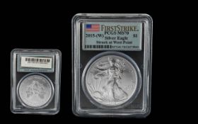 United States of America P.G.S MS70 Slabbed Silver Eagle - Date 2015. Highest Grade Coin, Struck