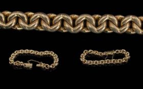 Antique Period Ladies 15ct Gold Double Curb Bracelet. Marked 15ct. Concealed Clasp, With Safety
