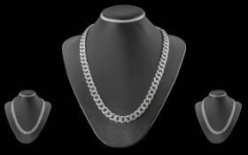 A Vintage - Heavy Sterling Silver Gents Curb Necklace, Marked 925 Silver with Strong Clasp. Length