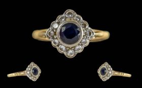 Ladies 18ct Gold Pleasing Sapphire and Diamond Set Dress Ring. Marked 18ct to Interior of Shank. The
