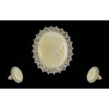 Ladies Stunning 18ct White Gold Opal and Diamond Set Ring, Tests 18ct Gold. The Large Natural Opal