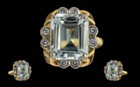 Ladies 1920's 18ct Gold Aquamarine and Diamond Set Dress Ring. Marked 18ct to Interior of Shank. The
