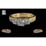 Ladies - Excellent Quality 18ct Two Tone Gold 3 Stone Round Brilliant Cut Diamond Set Ring with