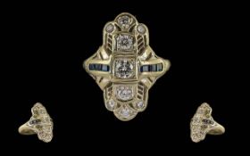 Ladies Impressive 14ct White Gold Diamond and Sapphire Set Ring. Marked 14ct to Interior of Shank.
