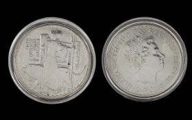 Elizabeth II Royal Mint 1 oz Fine SIlver Britannia Coin - Date 2001. One Oz Fine Silver. In