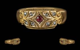 Victorian Period 1837 - 1901 Ladies 15ct Gold Pleasing Ruby and Diamond Set Ring, Ornate Shank /