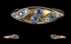 Ladies - Exquisite and Petite 18ct Gold Blue Sapphire and Diamond Set Ring. Marked 18ct to
