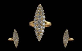 Ladies Quality 18ct Gold Diamond Set Boat Shaped Dress Ring, Not Marked but Tests 18ct. The Well