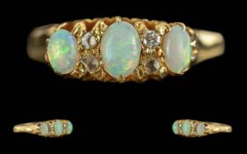 Antique Period Ladies 18ct Gold Opal / Diamond Set Ring, Raised Setting. Full Hallmark for Chester
