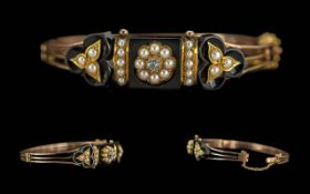 Victorian Period 1902-1910 Ladies Superb 9ct Gold HInged Bangle set with seed pearls and diamonds to