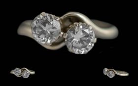 Antique Period Ladies 18 carat Gold Two Stone Diamond Set Ring the well matched diamonds of good