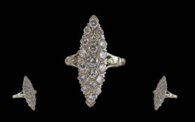 Antique Period Ladies 18ct White Gold Diamond Set Boat Shaped Dress Ring.